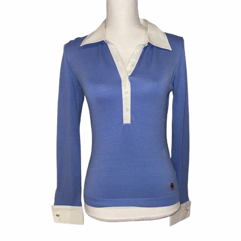 Burberry London Silk Knit Collared Polo Top